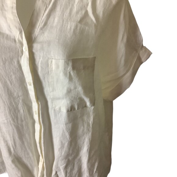 Charter Club Women’s White Linen Button Front Tie Hem Shirt Size M Collarless - Picture 11 of 16